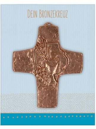 Kommunionkreuz aus Bronze - Brot und Wein