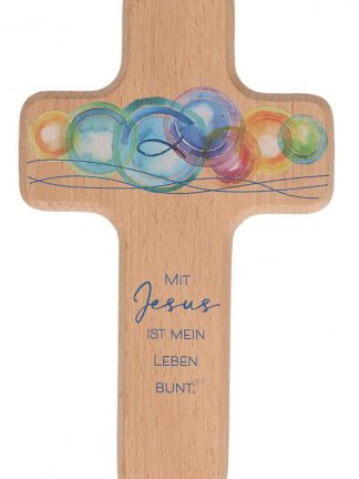 Kinderholzkreuz - Mit Jesus ist mein Leben bunt