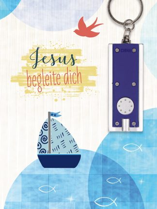Glückwunschkarte zur Kommunion mit blauer Taschenlampe - Jesus begleite dich