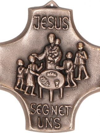 Kommunionkreuz aus Bronze - Jesus segnet uns